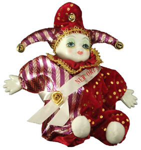 Porcelain Baby Clown Doll Mardi Gras Burgundy New Orleans 