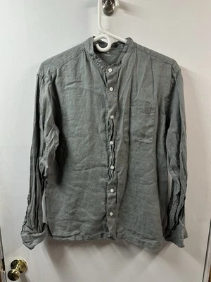 Camisa Muji 100% Lino Cáñamo Verdadero Soporte Banda Cuello Abotonada Manga Larga Gris Xs Foto 1 de 4