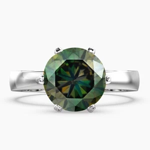 2.00Ct Round Shape 100% Natural Yellowish Green Diamond Ring In 14KT White Gold - Picture 1 of 4