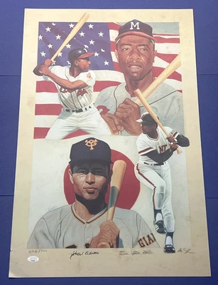 Hank Aaron & Sadaharu Oh Signed 17.5x26.6 Litho Lithograph LE 226/500 JSA COA - Image 1 of 4