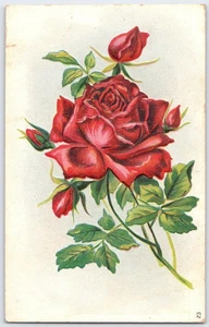 Vintage Red Rose Linen Postcard Floral Botanical Art 23 - Picture 1 of 2