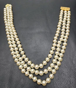 Vintage Hand Knotted Glass Pearl Multi Strand & Fancy Clasp Choker Necklace EUC - Picture 1 of 10