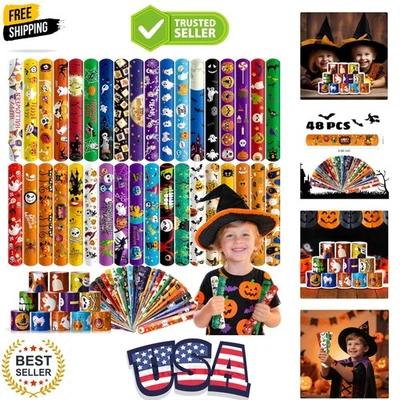 48 peças pulseira de tapa de Halloween para crianças, presentes de decoração de Halloween favo de festa... - Imagem 1 de 4