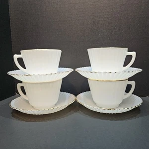 Macbeth Evans Petalware White Monax Gold Banded Rim Cup & Saucer Set Of 4 - Picture 1 of 8