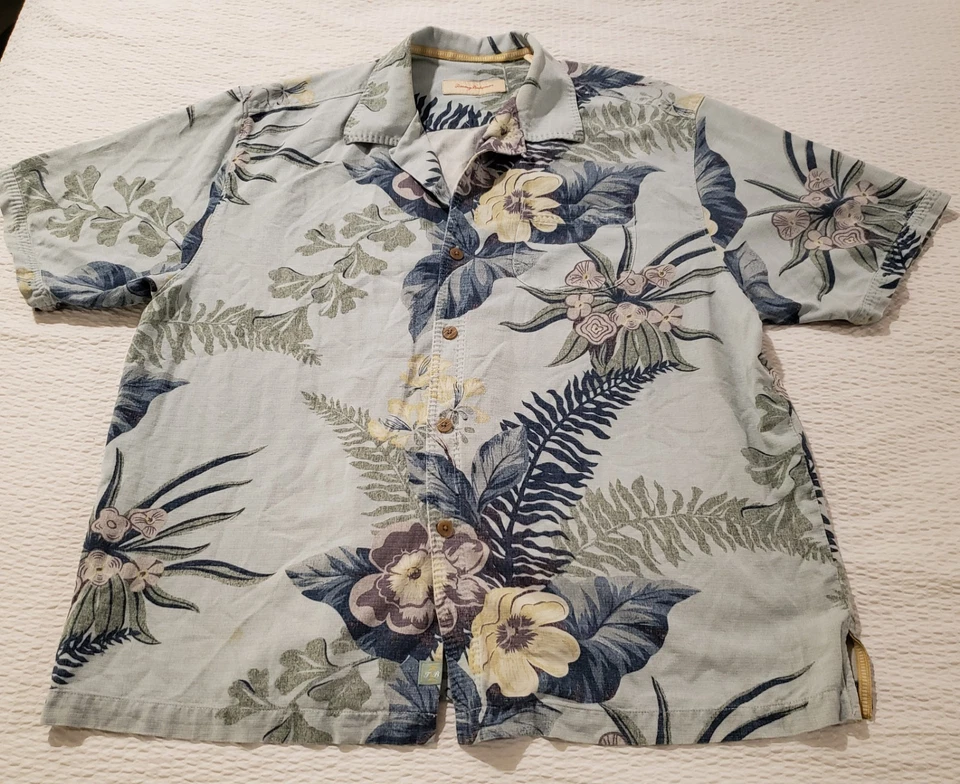 Hombres TOMMY BAHAMA Luz Aqua Corta Slv Texturizada Seda Informal Aloha Botón Camisa XL Foto 1 de 1