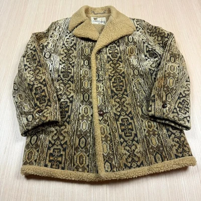 Vintage 70s 60s Lakeland Tapestry Coat Jacket Sherpa Lined Textile Carpet sz 38 - Image 1 of 4