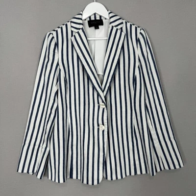 Carlisle Collection Blazer Womens 8 Blue Striped Linen Blend Jacket Nautical - Image 1 of 4