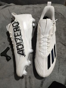 Adidas adizero Molded Football Cleats WHITE / BLACK / WHITE HR1615 Men's Size 14 - Picture 1 of 14