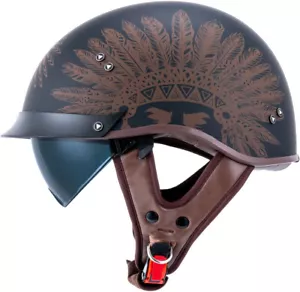 VCOROS Large Indian Print Motorcycle Half Helmet With Sun Visor & Quick Release - Foto 1 di 6