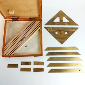 Vintage Brass Cartography Rulers Set MOM Hungary 1940s - Picture 1 of 13