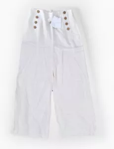 ZIMMERMANN - NWT Ivory Nautical Wide-leg Culotte Linen Pant, Gold Button Sz 2 - Picture 1 of 15