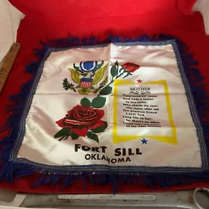 Vintage Souvenir Satin Pillow Cover Fort Sill Oklahoma "Mother" Throw Army Roses - Picture 1 of 11