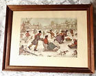 Framed 1971 D.A.S. Print Anton Pieck Dutch Snow Scene 13 1/4 x 10 1/4 inches