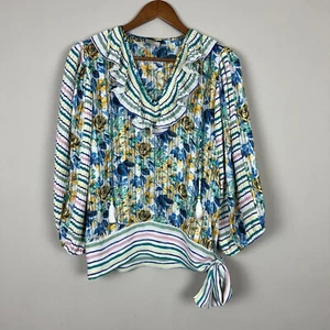 Blusa Top Diane Freis Georgette Para Mujer Grande Colorida Floral Rayas Volantes Corbata - Imagen 1 de 13