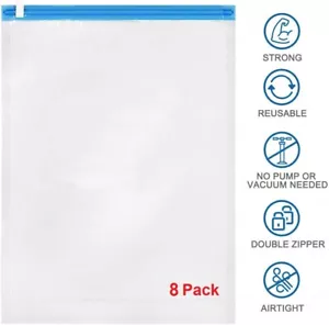 8 Pack Space Saver Storage Travel Roll Up ZipLock Compress Bags No Vacuum Needed - Picture 1 of 10