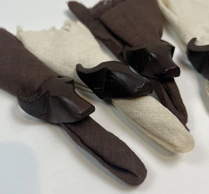 Set of 6 Wooden Water Buffalo Napkin Rings Holders w/ Linen Fringe Cloth Napkins - Picture 1 of 9