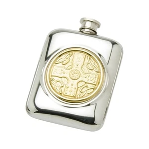 Pewter & Brass Hip Flask - 2 Colour Celtic - Free Engraving - Picture 1 of 1