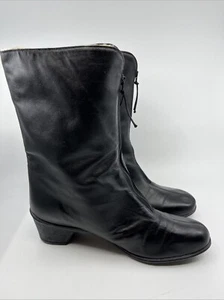 Vtg Cobbies Boots Black Leather Calf High Sherpa Lined Sz. 11 M Small Heel - Picture 1 of 16
