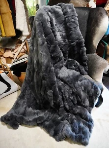 A Stunning XL Steel Grey Super Thick & Soft Rex Lapin Throw / Blanket /Rug - Foto 1 di 9
