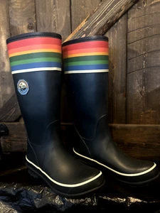 Pendleton Woolen mills Tall Rain Boot Black With Rainbow Size 10 #2WD - Picture 1 of 9