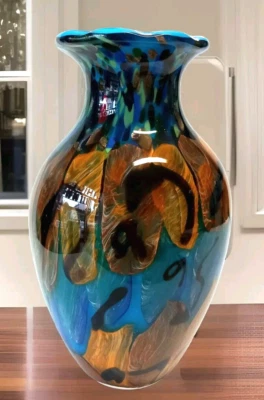Glasvase Vase Blumenvase Tischvase Glaskunst Murano Stil Deko Blumen Kunstvase - Bild 1 von 4