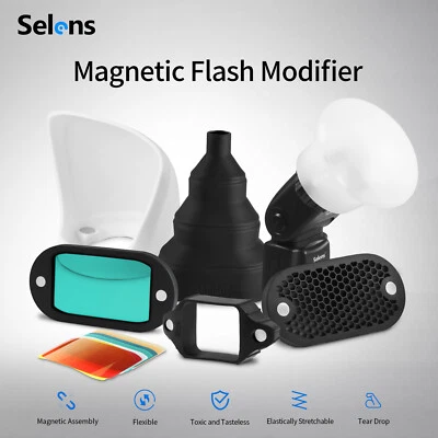 Selens Magnetic Flash Modifier Bounce Diffuser Grip Snoot Colours Gel Filter - Image 1 of 4