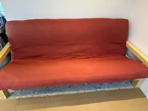 Futon sofa bed (double) with mattress and red cover - Picture 1 of 23