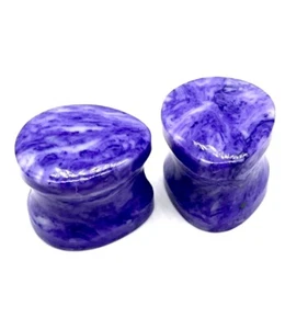 Charoite Teardrop Plugs, Double Flared , Handmade (Pair) Size 3mm to 50mm - Picture 1 of 7