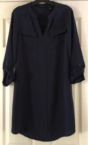 Adrienne Vittadini Camp Utility Blue Size 2 Roll Tab Long Sleeve Shirt Dress - Picture 1 of 9