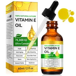 Vitamin E Oil 75000 IU 100% Pure & Natural Vitamin E Oil for Skin Face Hair N... - Picture 1 of 7
