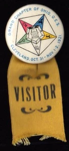 Bouton pinback 1921 O.E.S. RUBAN VISITEUR Ordre de l'Étoile de l'Est Cleveland OH - Photo 1/2