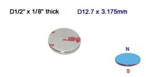 D1/2"x 1/8" thick, Neodymium Disc Magnet with 3M VHB 4920 Adhesive - Pack of 10 - Bild 1 von 1