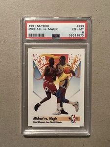 Skybox #333 1991 Magic Johnson vs Michael Jordan PSA 6 Bulls Lakers Finales de la NBA - Imagen 1 de 2