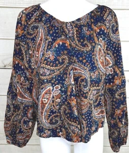 a.n.a. A New Approach Blue Lizzy Paisley Tunic Blouse Shirt Sz Medium NWT A2708 - Picture 1 of 9