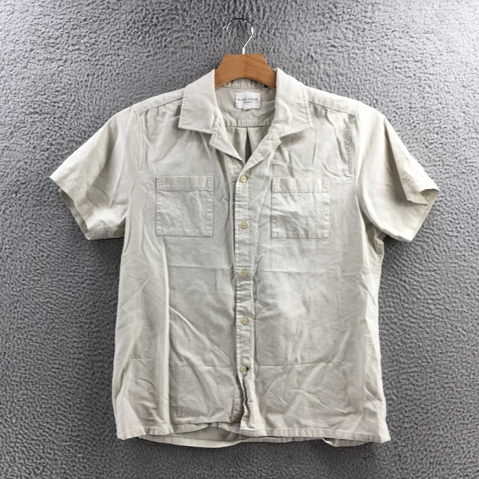 Camisa Five Four Para Hombre L Beige Mezcla Algodón Manga Corta Bolsillos en el Pecho Abotonados Foto 1 de 4