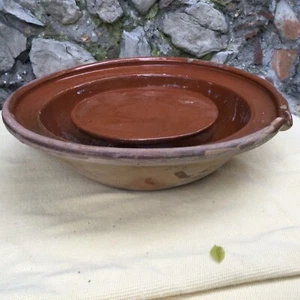 Antique French cheese Separating tian bowl Making straining Curds pottery brown - Picture 1 of 12