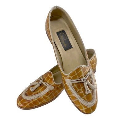 Mocasines Pappagallo Cuero Borla Talla 9N Dorado Marfil Reptil Cocodrilo Zapatos Sin Cordones Foto 1 de 4