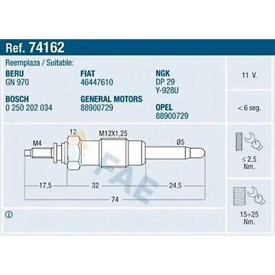 74162 BUJÍA INCANDESCENTE FAE PARA FIAT LANCIA Foto 1 de 4