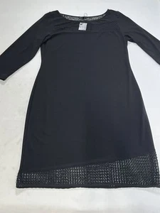 Womens Komarov Black Long Sleeve Dress with Lace Style Accents Large L NEW - Picture 1 of 5