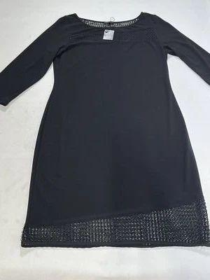 Vestido para mujer Komarov negro manga larga con detalles estilo encaje grande L NUEVO Foto 1 de 4