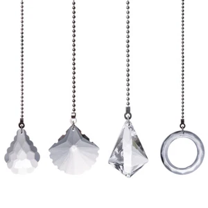 4pcs Crystal Prisms Fan Pull Chain Glass Pendant Ceiling Lighting Parts Gifts - Picture 1 of 9