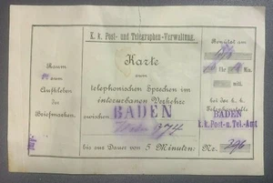 Baden, Germany - Old Telephone Voucher - Undated - Picture 1 of 2
