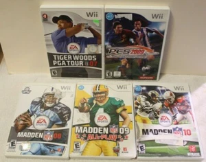 Lote de 5 videojuegos de fútbol americano deportivo Wii Madden NFL 08 09 10 Tiger Woods PGA PES - Imagen 1 de 6
