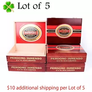 Lote de 5 cajas de cigarros de madera vacías cultivadas al sol Perdomo Inmenso 6 x 70 9,75" x 7" x 2,75 - Imagen 1 de 12