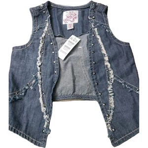 Children's Place Girls Denim Vest XS (4) Distressed Frayed Studded 100% Cotton - Picture 1 of 7