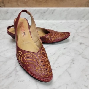 PIKOLINOS Women's SZ EUR 37 | US 6.5 Red Leather Pointed Toe Slingback Pumps - Picture 1 of 13