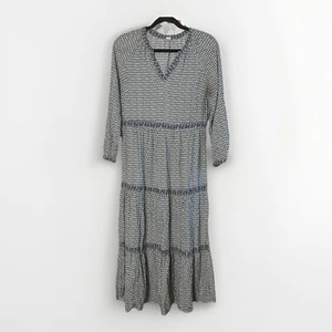 Maxi Vestido Floral Antiguo Azul Marino Pradera en Niveles Cottagecore Cuello en V Para Mujer Mediano - Imagen 1 de 6