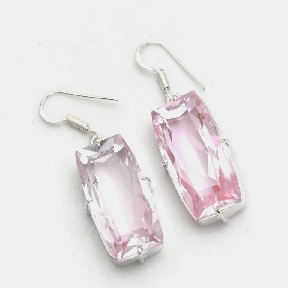 Pendientes colgantes hechos a mano con piedras preciosas de topacio rosa joyas para ella 1,8" AE-99535 Foto 1 de 1