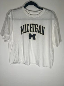 LEAGUE University of Michigan Wolverines cropped white tshirt XL football logo - Picture 1 of 9