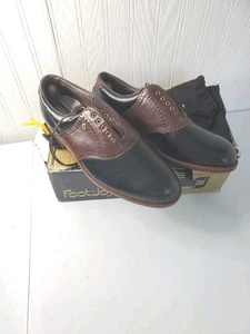 NUOVE scarpe da golf vintage Footjoy Classics da uomo 51243 BLK/BRN 11E - Foto 1 di 9